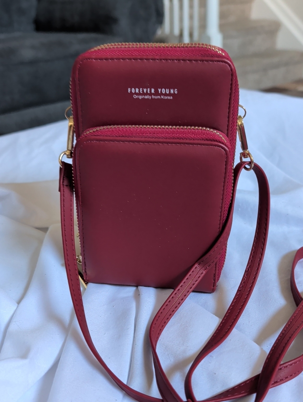 Forever Young Maroon Compact Crossbody Phone Bag
